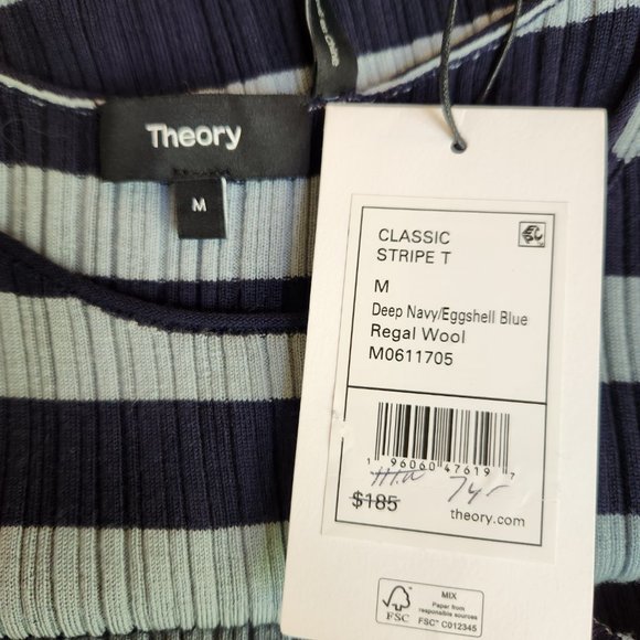 THEORY Classic Stripe Wool Knit Tank in Deep Navy/Eggshell Blue, Medium - Picture 11 of 13